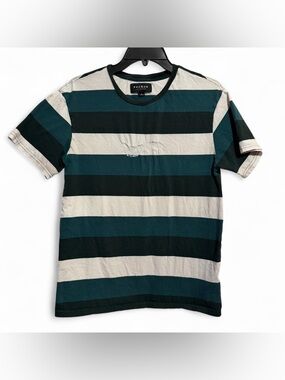 PacSun Men's Teal, Black & Cream Striped Crew Tee Friend Zone